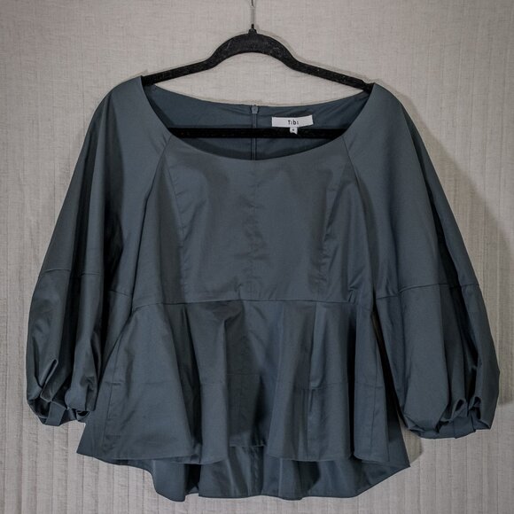 Sz8 Tibi Eco Poplin Peplum in Green Limestone - Tag 6, runs very large - Picture 4 of 12